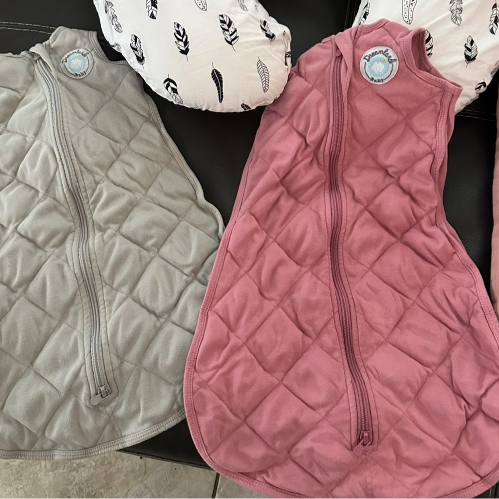 Quilted Pink and Gray Sleep Sacks with Front Zippers